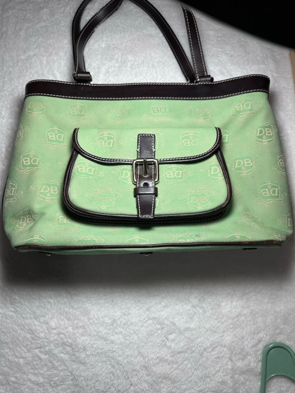 Dooney & Bourke Vintage Canvas Tote Bag Matching Coin Purse Set green/brown